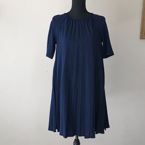 Navy Pleated Dress with short sleeves